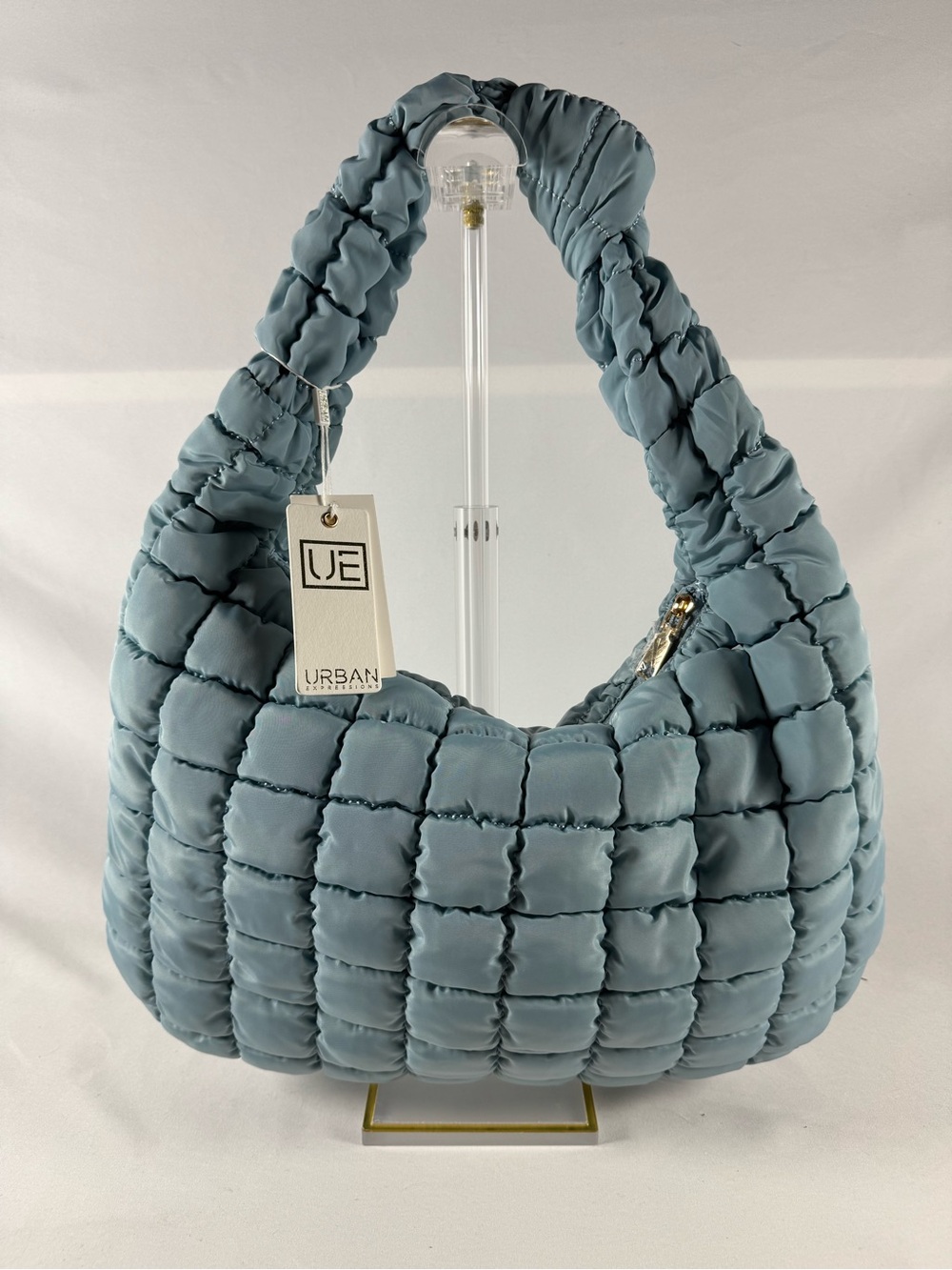 Urban Expressions Quilted Padded Shoulder Bag in Dusty Blue